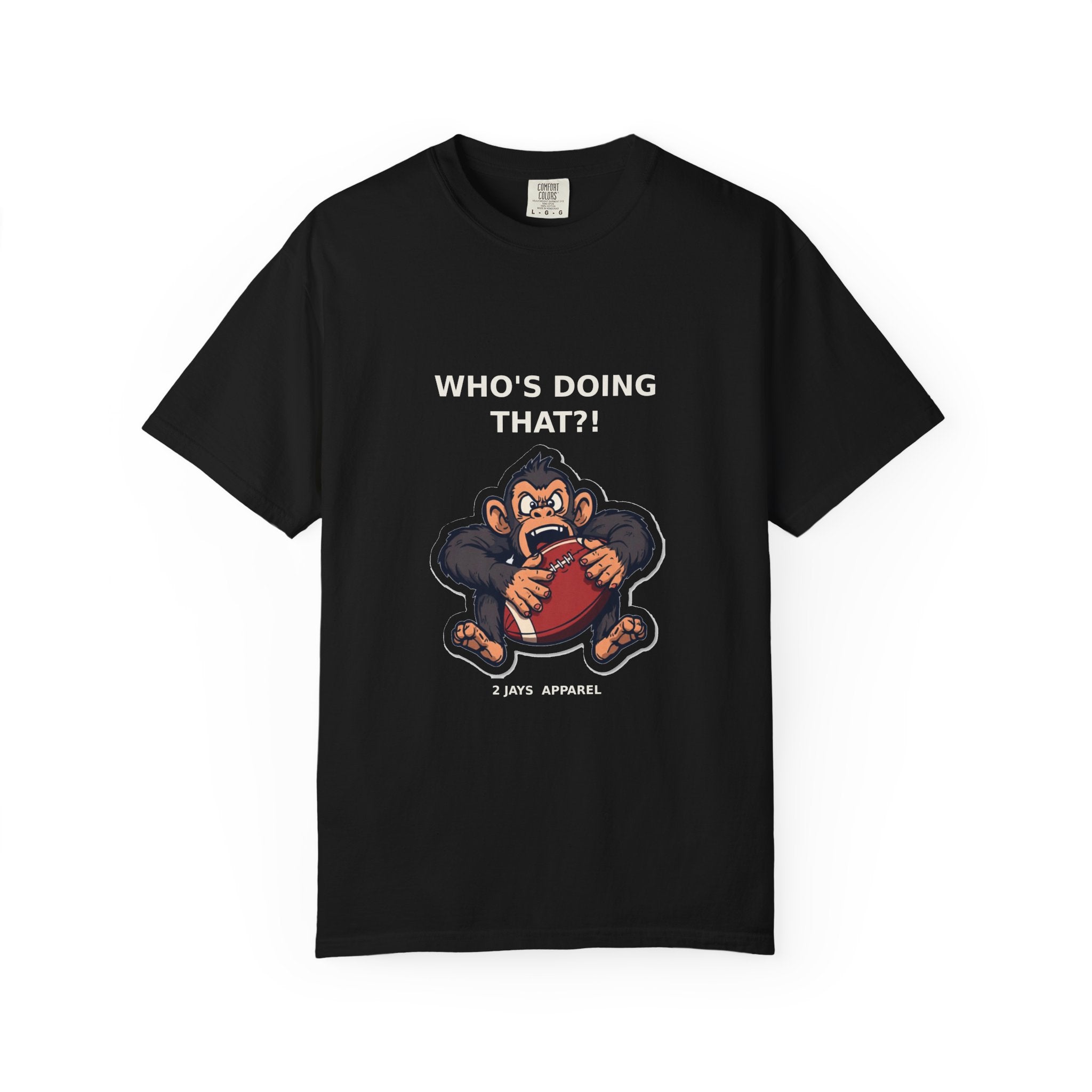 Who's Doing That?! — Funny Monkey Football Tee