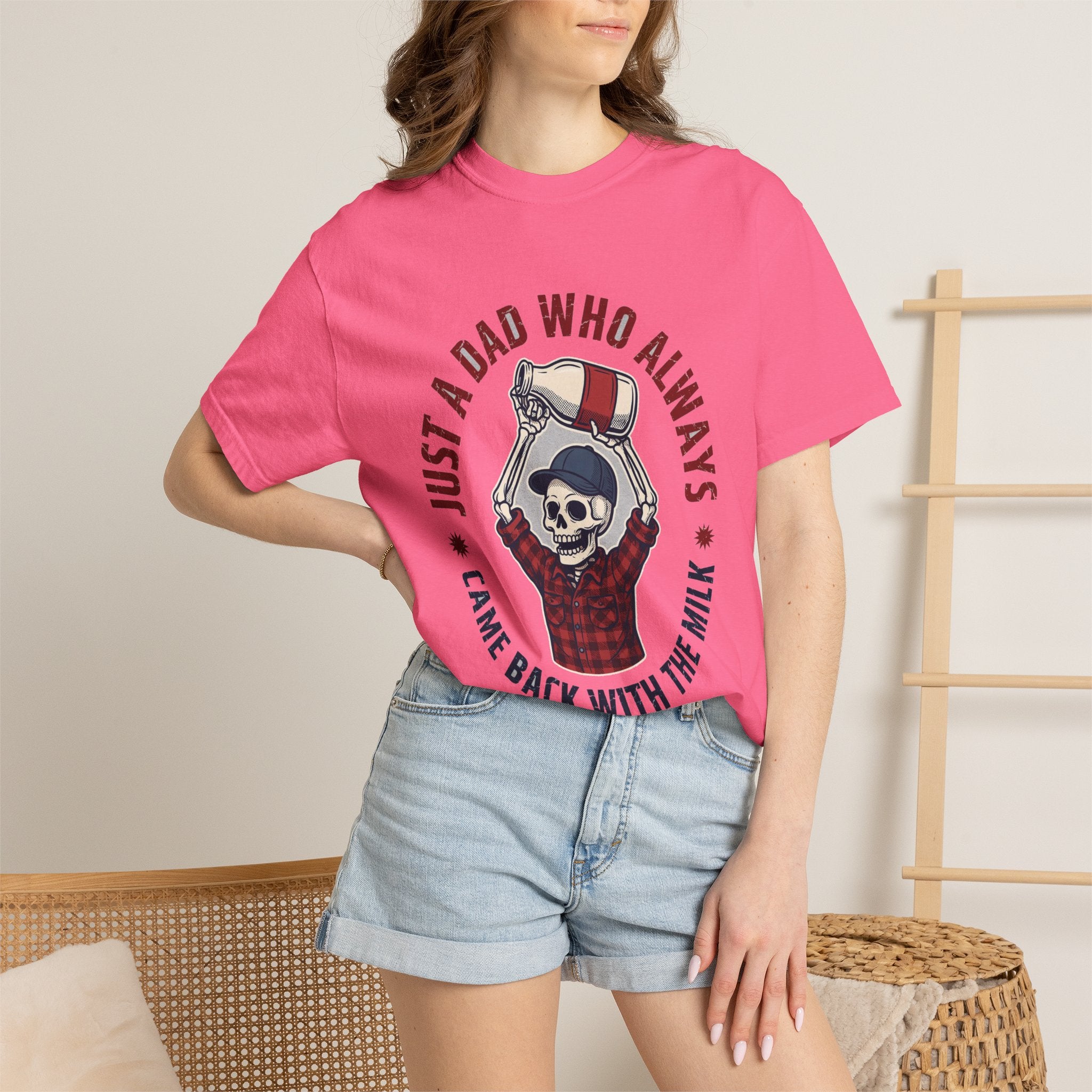 Just A Dad Who Always Came Back With The Milk - Funny Skeleton Dad Tee