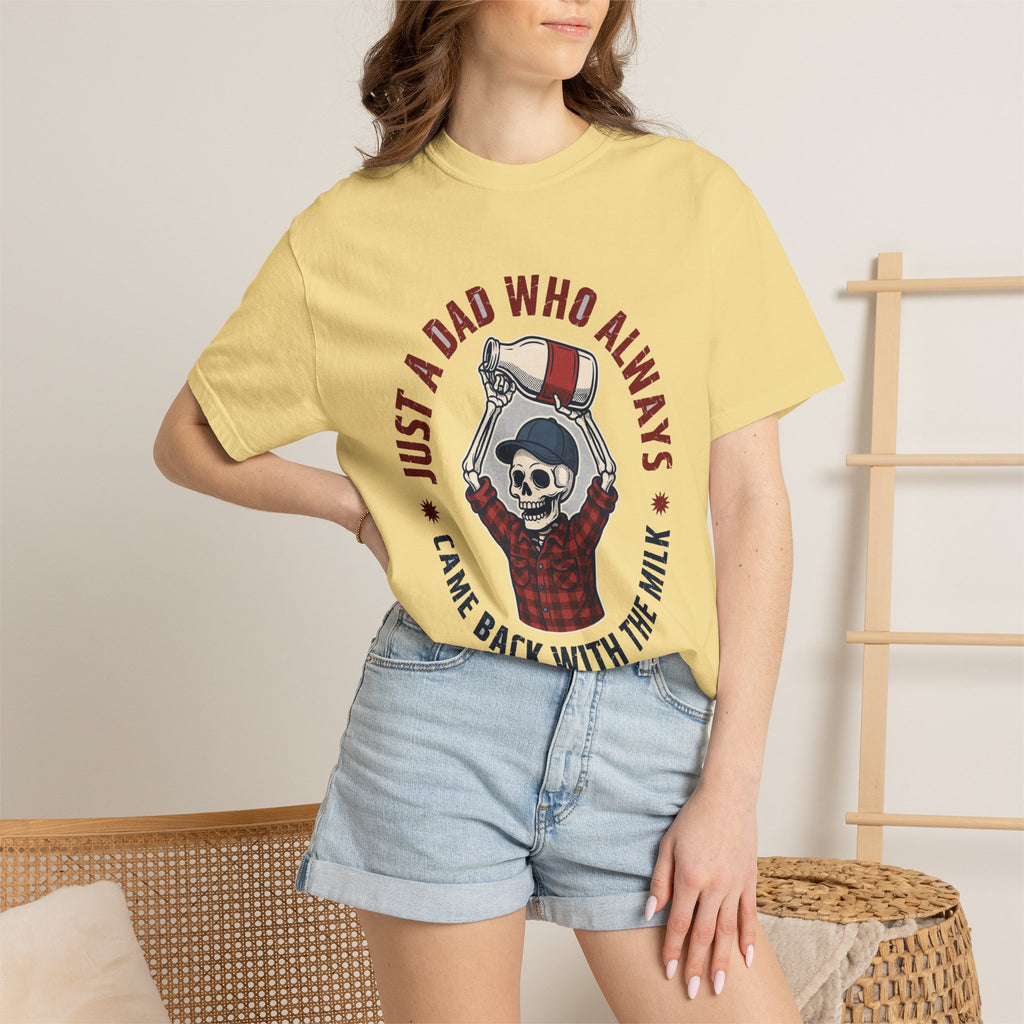 Just A Dad Who Always Came Back With The Milk - Funny Skeleton Dad Tee
