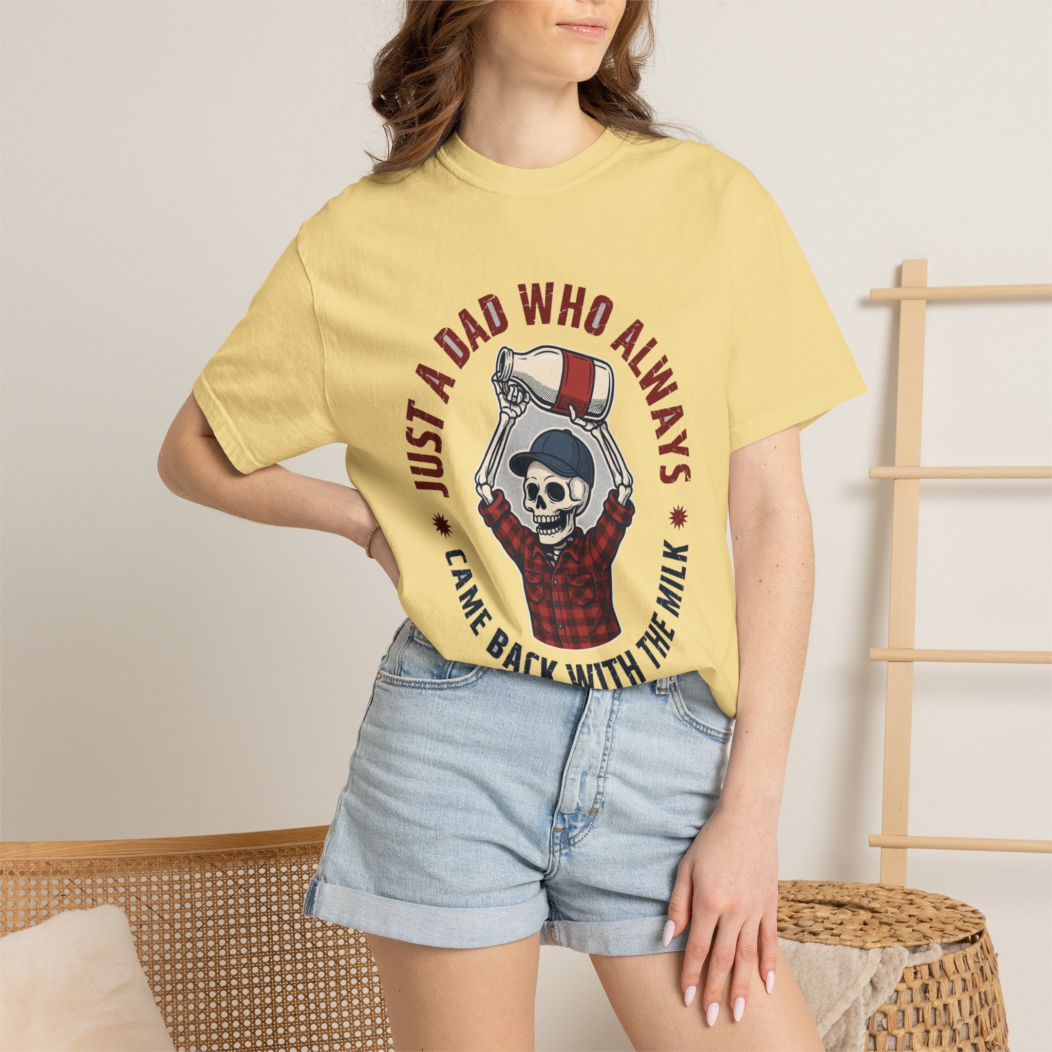 Just A Dad Who Always Came Back With The Milk - Funny Skeleton Dad Tee