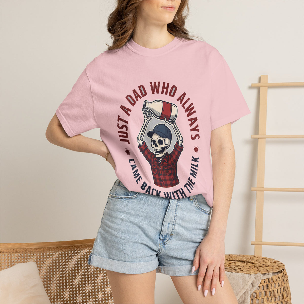 Just A Dad Who Always Came Back With The Milk - Funny Skeleton Dad Tee