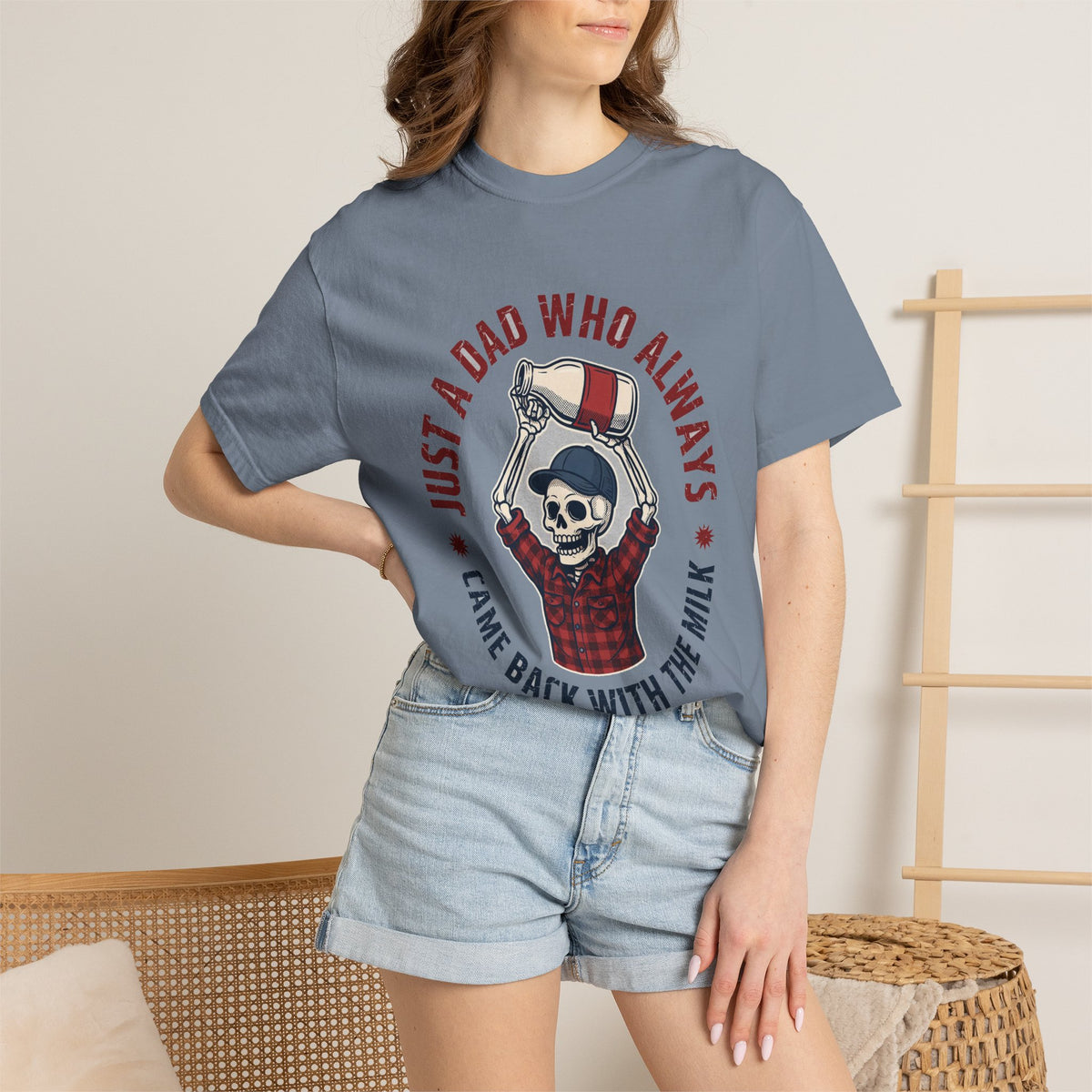Just A Dad Who Always Came Back With The Milk - Funny Skeleton Dad Tee
