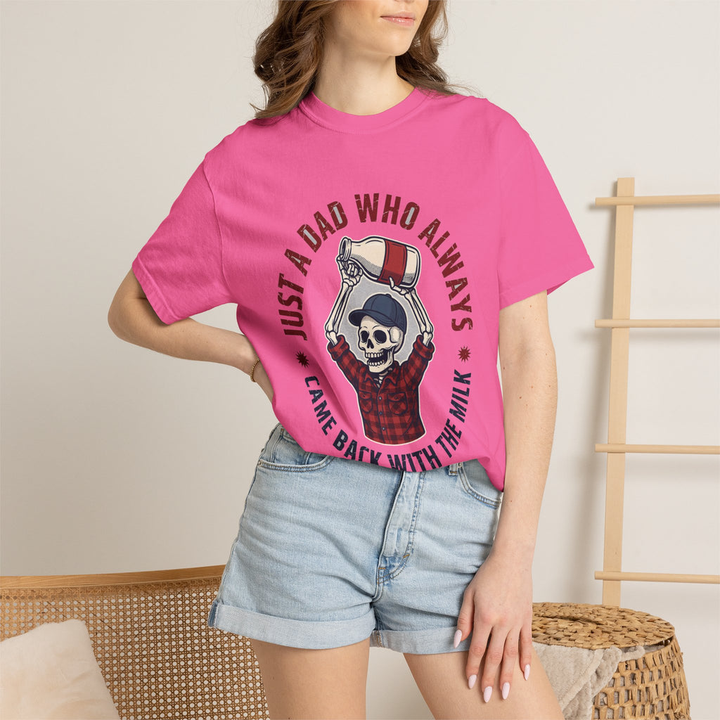 Just A Dad Who Always Came Back With The Milk - Funny Skeleton Dad Tee