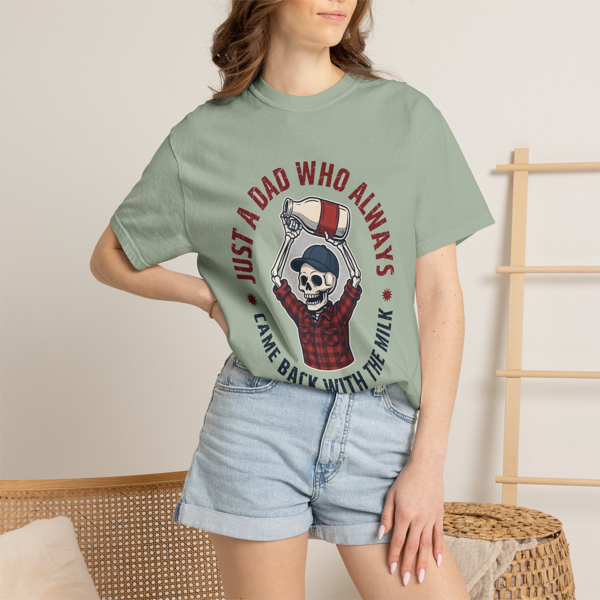 Just A Dad Who Always Came Back With The Milk - Funny Skeleton Dad Tee