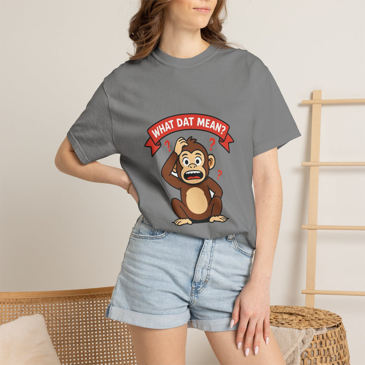 What Dat Mean? — Funny Confused Monkey Tee