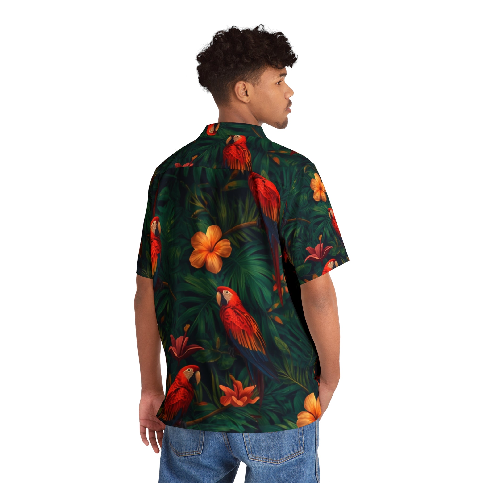 Tropical Parrots Macaws Hawaiian Camp Shirt