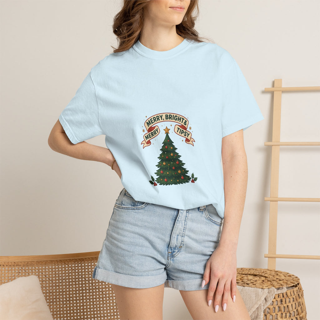 Merry, Bright & Slightly Tipsy — Funny Christmas Tee