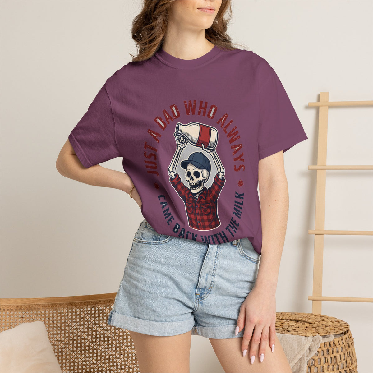 Just A Dad Who Always Came Back With The Milk - Funny Skeleton Dad Tee