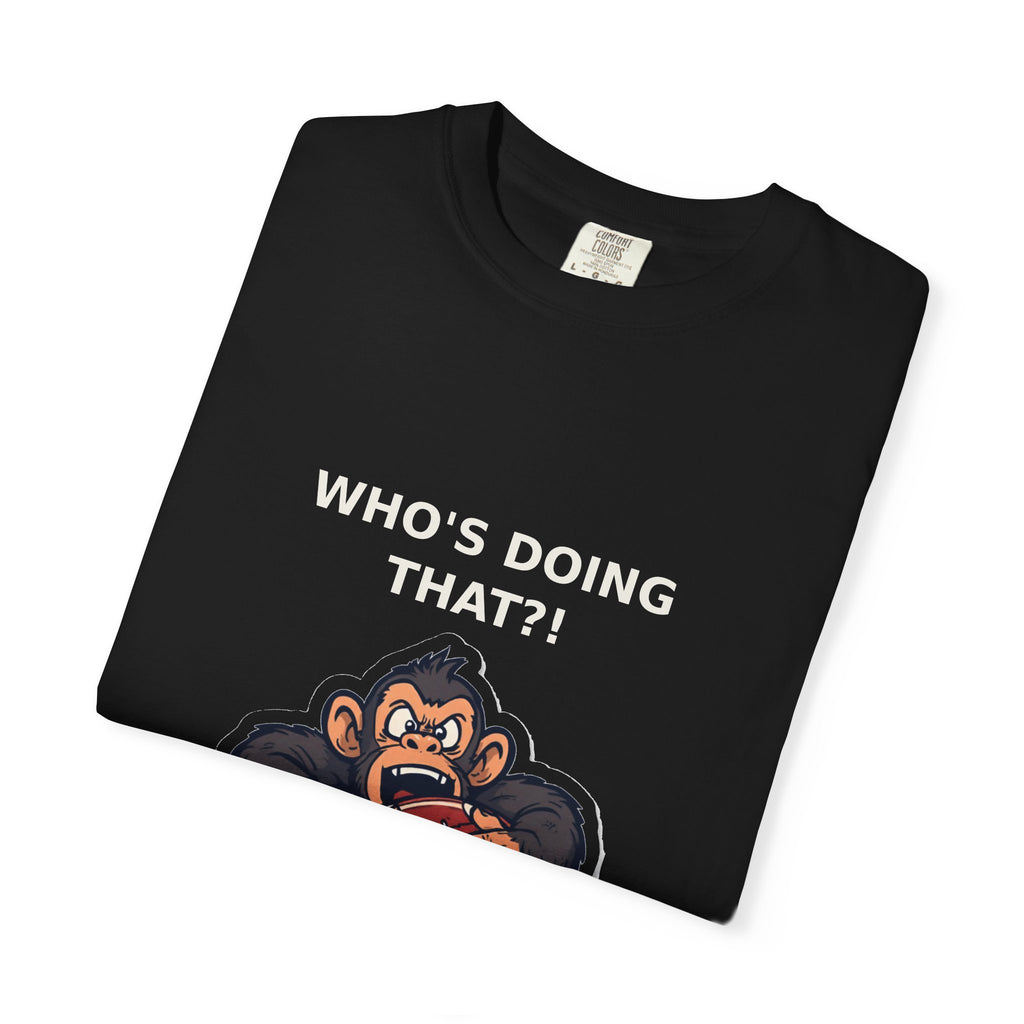 Who's Doing That?! — Funny Monkey Football Tee