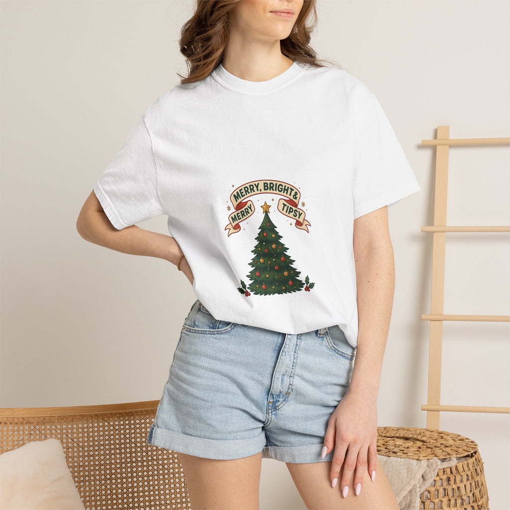 Merry, Bright & Slightly Tipsy — Funny Christmas Tee