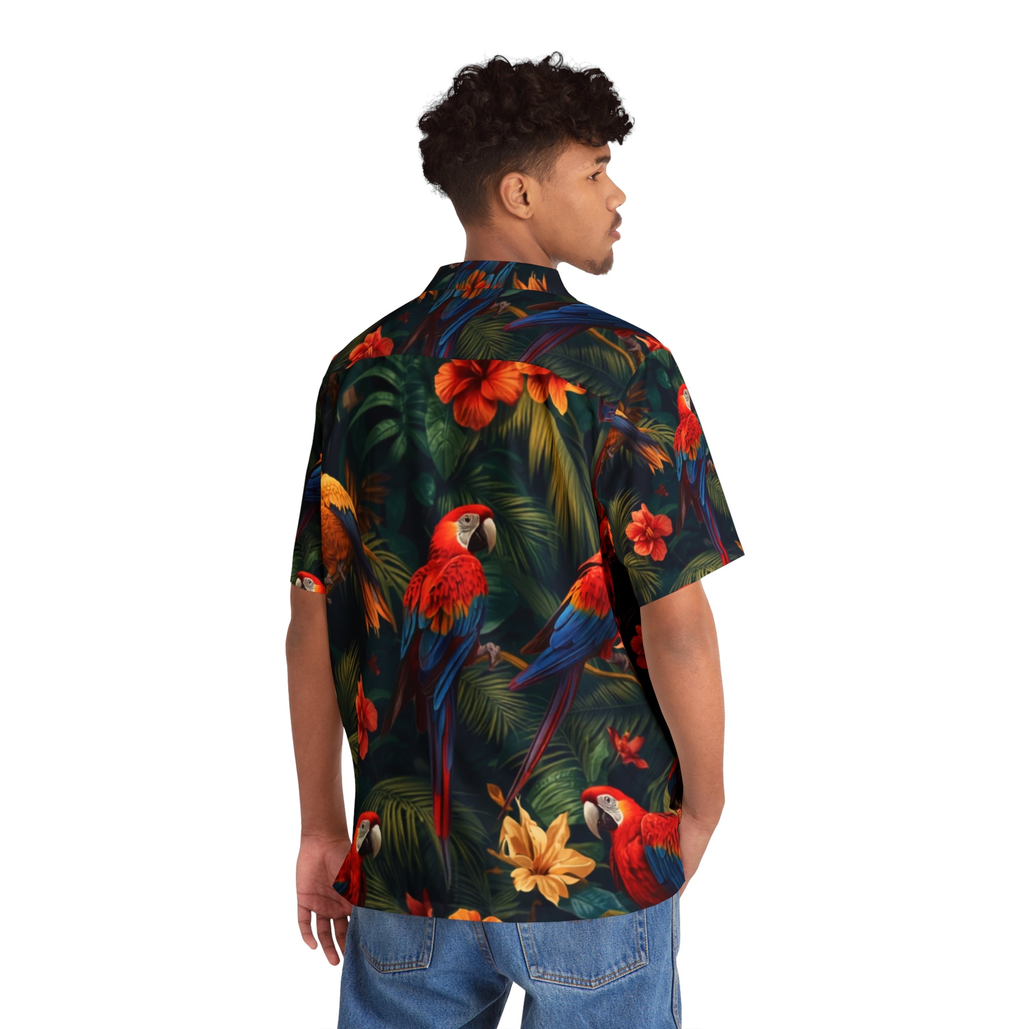 Tropical Parrots Macaws Hawaiian Camp Shirt