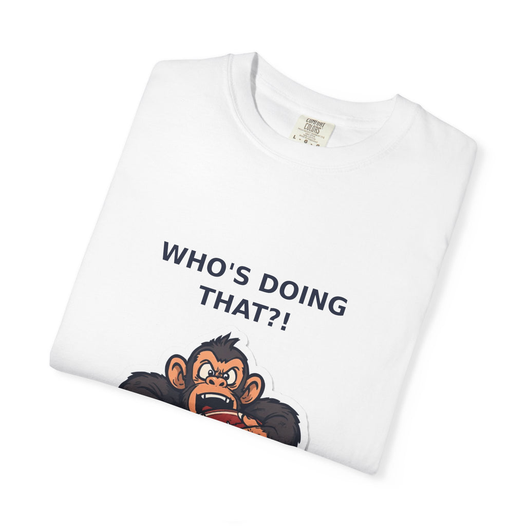 Who's Doing That?! — Funny Monkey Football Tee
