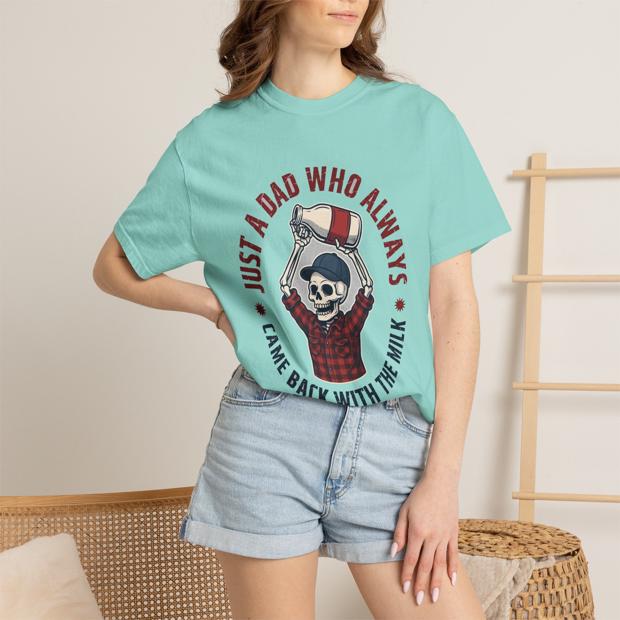 Just A Dad Who Always Came Back With The Milk - Funny Skeleton Dad Tee