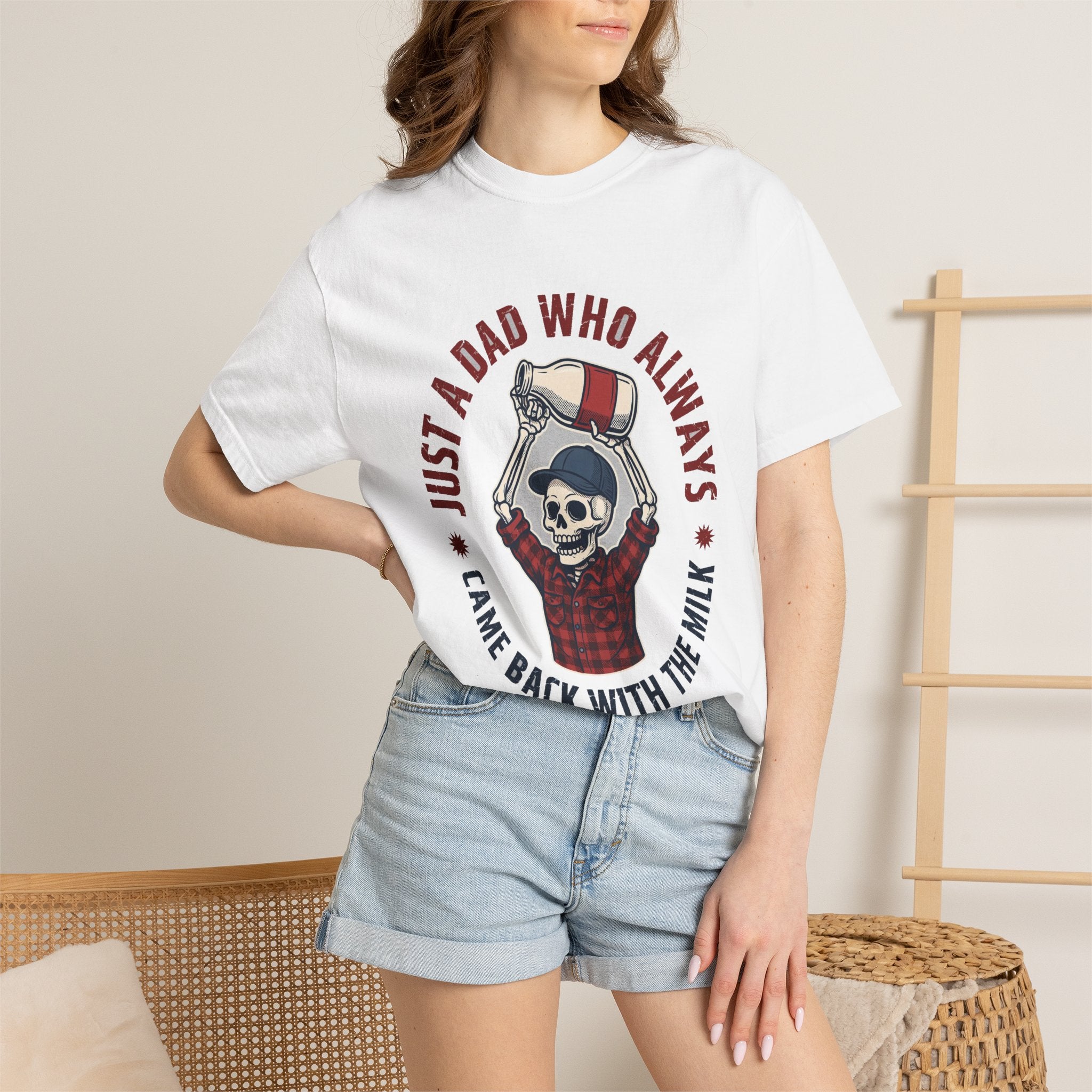 Just A Dad Who Always Came Back With The Milk - Funny Skeleton Dad Tee